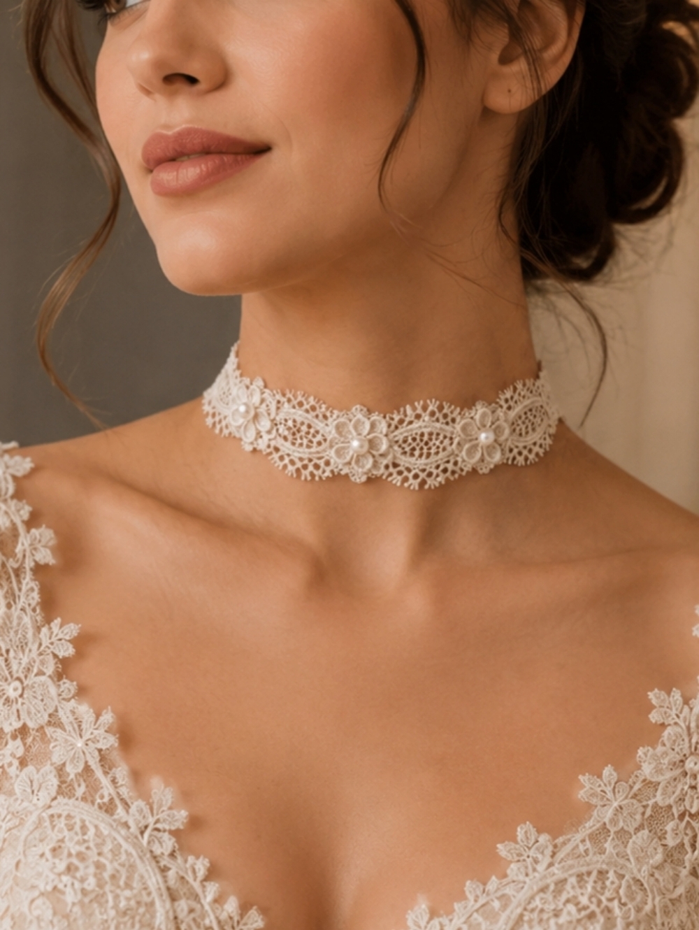 Elegant Lace & Pearl Bridal Choker